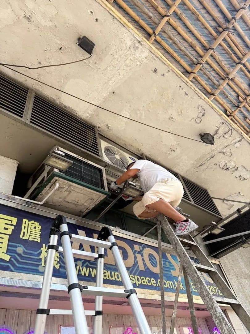 元朗商舖分體冷氣高位外機整冷氣檢查案例